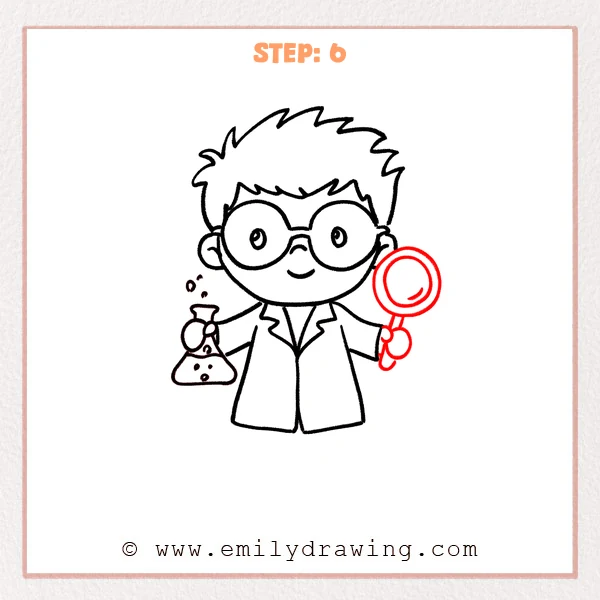 how to draw a cartoon scientist - Step 6